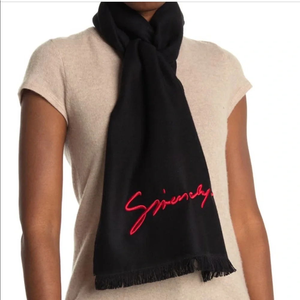 NWT | Givenchy | Logo Embroidered 100% Wool Made In Italy Fringe Scarf - Picture 4 of 5